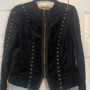 Free People Margot Black velvet jacket w brass grommets XS